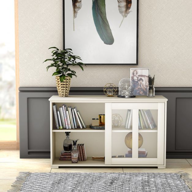 Sideboard Vitrine mit Schiebetüren weiss 106,5 x 33 x 62,5 cm