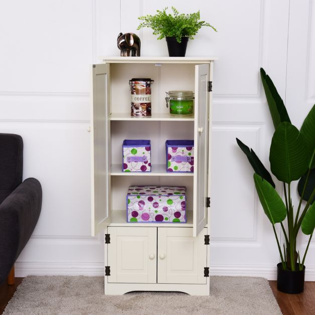 Antik Holz Highboard Hochschrank Kommode mit cremeweiss