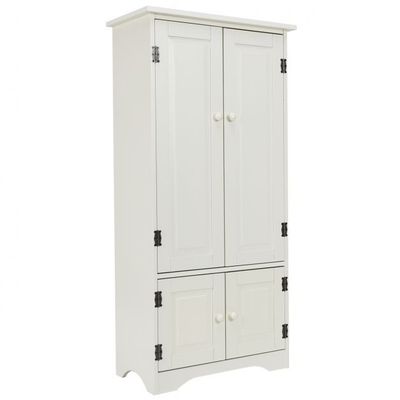 Antik Holz Highboard Hochschrank Kommode mit cremeweiss