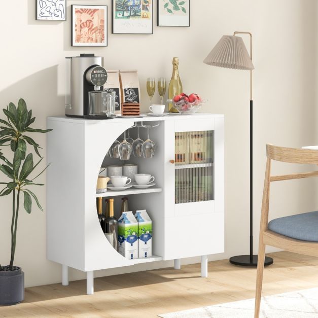 Sideboard, Buffetschrank, Vitrine mit Glastür Weiss