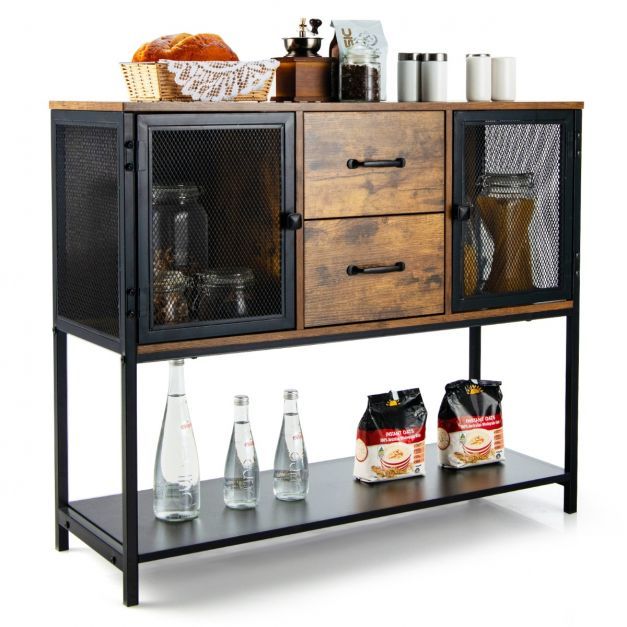 Industrielles Multifunktionales Sideboard mit 2 Gitterschränken und 2 Schubladen 100 x 35 x 85 cm