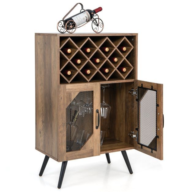 Vintage Weinschrank mit abnehmbarem Weinregal Barschrank für 11 Weinflaschen Braun