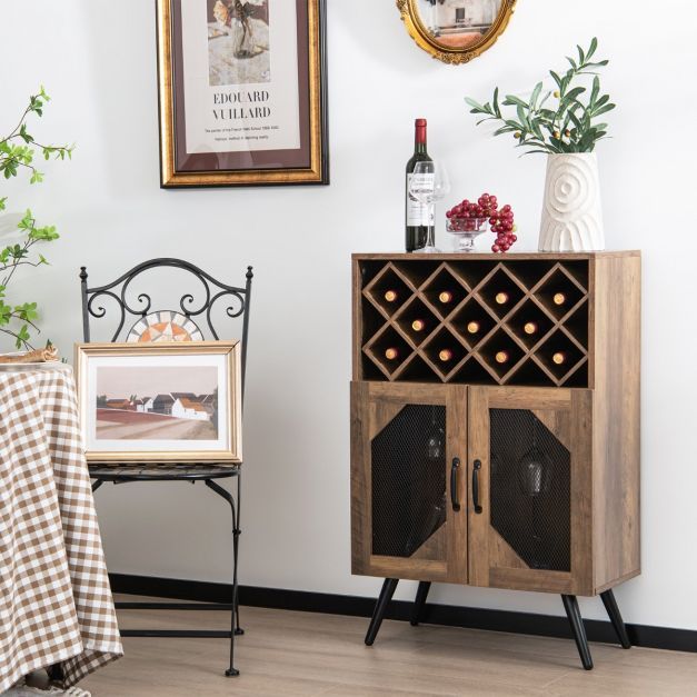 Vintage Weinschrank mit abnehmbarem Weinregal Barschrank für 11 Weinflaschen Braun
