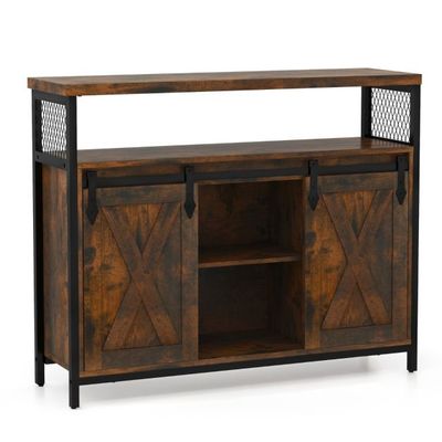 Sideboard mit 3-stufig Verstellbaren Regalen &amp; Schiebetüren im Farmhaus Stil braun