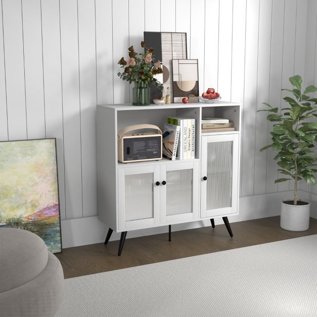 Sideboard Vitrine mit Glastüren mit verstellbaren Einlegeböden Weiss