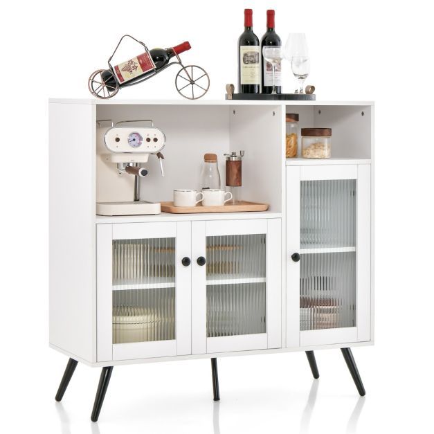 Sideboard Vitrine mit Glastüren mit verstellbaren Einlegeböden Weiss