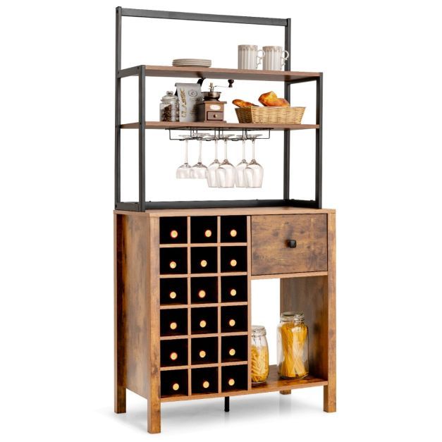 Küchenschrank 160cm Buffetschrank mit Weinregal und Schublade 74 x 40 x 160 cm