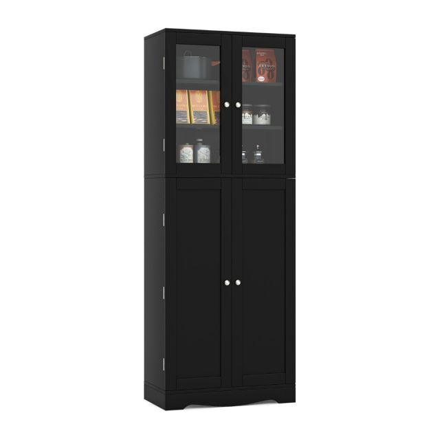 Küchenschrank, Vitrine mit 2 Türen gehärtetes Glas Hochschrank Schwarz