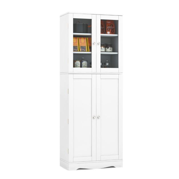 Küchenschrank, Vitrine mit 2 Türen gehärtetes Glas Hochschrank weiss