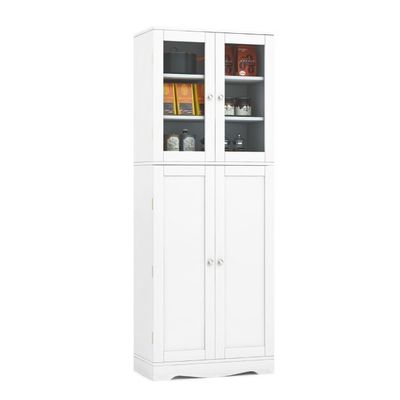 Küchenschrank, Vitrine mit 2 Türen gehärtetes Glas Hochschrank weiss