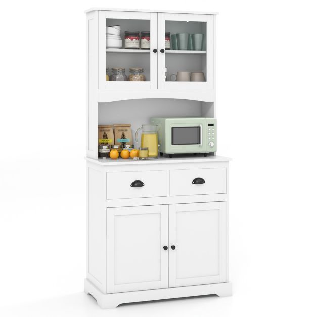 Küchenschrank, Hochschrank mit 4 Türen &amp; 2 Schubladen Weiss