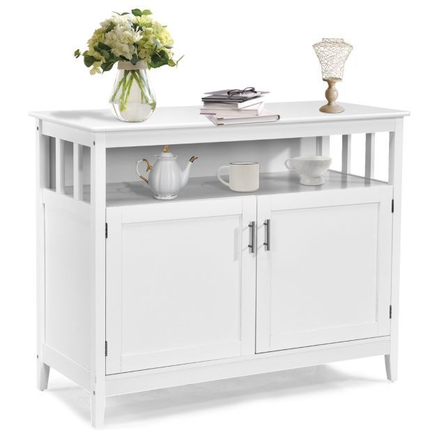 Moderner Aufbewahrungsschrank Sideboard mit verstellbarem Innenregal und 2 Türen Weiss