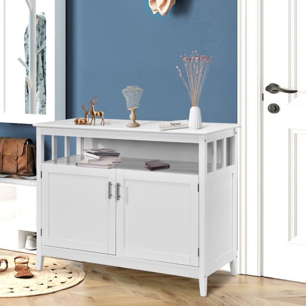 Moderner Aufbewahrungsschrank Sideboard mit verstellbarem Innenregal und 2 Türen Weiss