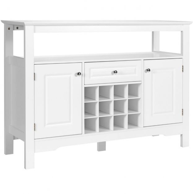 Modernes Sideboard mit Weinregal + 2 Schränken &amp; Schublade Weiss