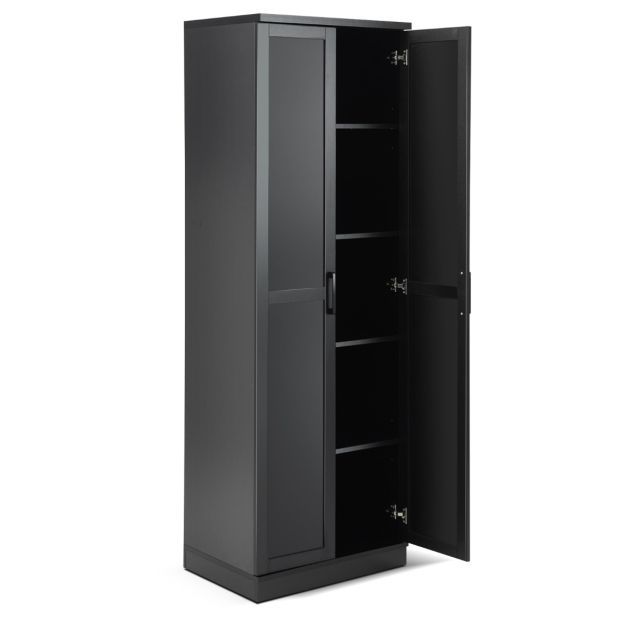 178 cm 5 Stöckiger Hochschrank mit 2 Türen &amp; Verstellbaren Regalen &amp; Kippsicherung Schwarz