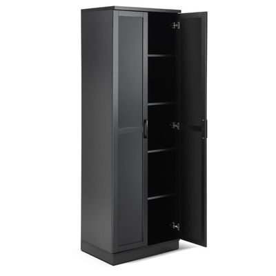 178 cm 5 Stöckiger Hochschrank mit 2 Türen &amp; Verstellbaren Regalen &amp; Kippsicherung Schwarz