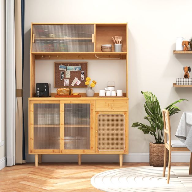 Buffetschrank mit Aufsatz Küchenschrank Bambus 120 x 35 x 175 cm Natur