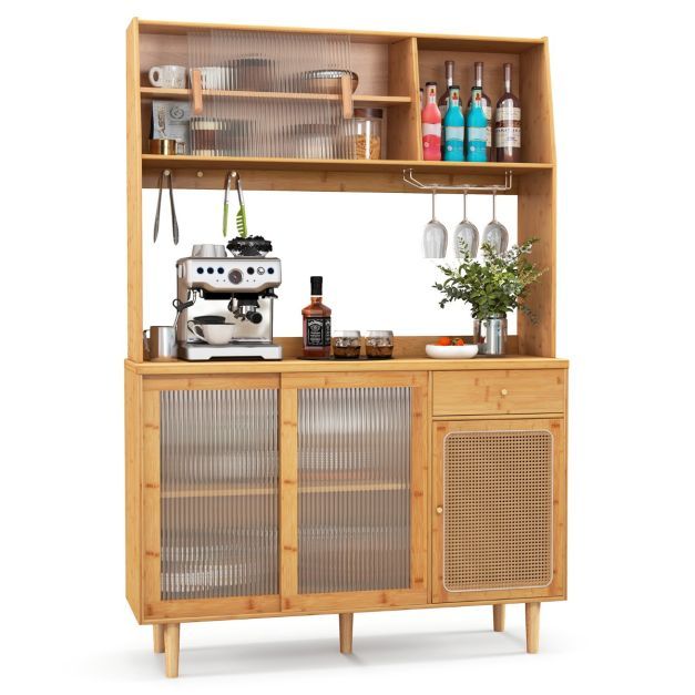 Buffetschrank mit Aufsatz Küchenschrank Bambus 120 x 35 x 175 cm Natur