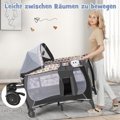 4 in 1 Babybett tragbares Beistellbett mit faltbarer Matratze &amp; Wickeltisch Reisebett Stubenwagen