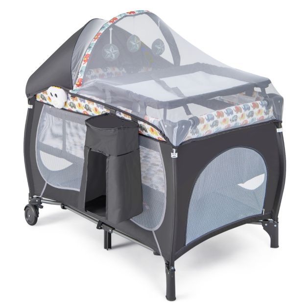 4 in 1 Babybett tragbares Beistellbett mit faltbarer Matratze &amp; Wickeltisch Reisebett Stubenwagen
