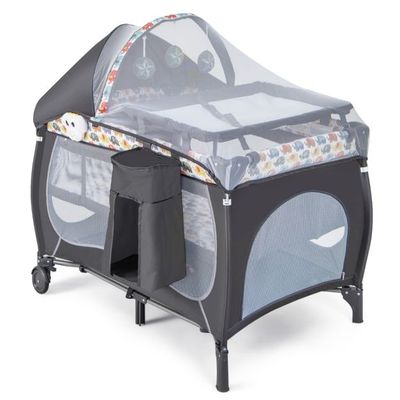 4 in 1 Babybett tragbares Beistellbett mit faltbarer Matratze &amp; Wickeltisch Reisebett Stubenwagen