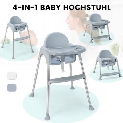 4 in 1 Babyhochstuhl aus PP &amp; Edelstahl Hochstuhl Umwandelbar mit Abnehmbarem Doppeltablett