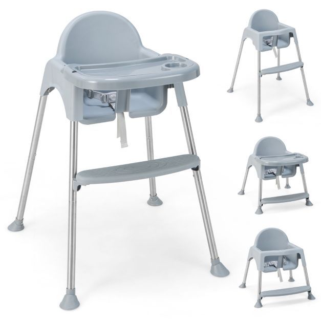 4 in 1 Babyhochstuhl aus PP &amp; Edelstahl Hochstuhl Umwandelbar mit Abnehmbarem Doppeltablett