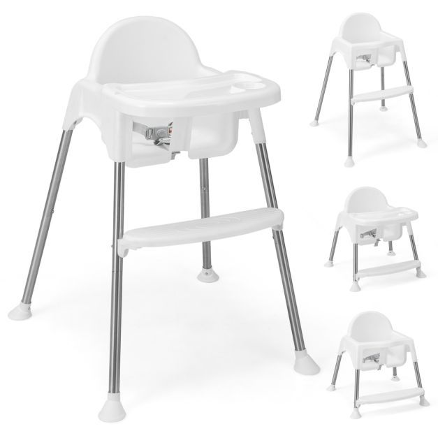 4 in 1 Babyhochstuhl aus PP &amp; Edelstahl Hochstuhl Umwandelbar mit Abnehmbarem Doppeltablett weiss