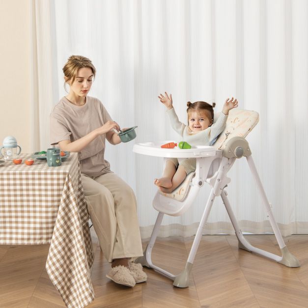 6 in 1 Umwandelbarer Babyhochstuhl mit Liegefunktionen &amp; Doppeltablett Klappbarer Hochstuhl beige