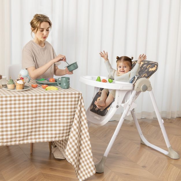 6 in 1 Umwandelbarer Babyhochstuhl mit Liegefunktionen &amp; Doppeltablett Klappbarer Hochstuhl braun