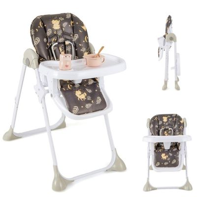6 in 1 Umwandelbarer Babyhochstuhl mit Liegefunktionen &amp; Doppeltablett Klappbarer Hochstuhl braun