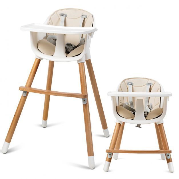2-in-1 Babyhochstuhl Kinderhochstuhl einstellbar Cremeweiss + Natur