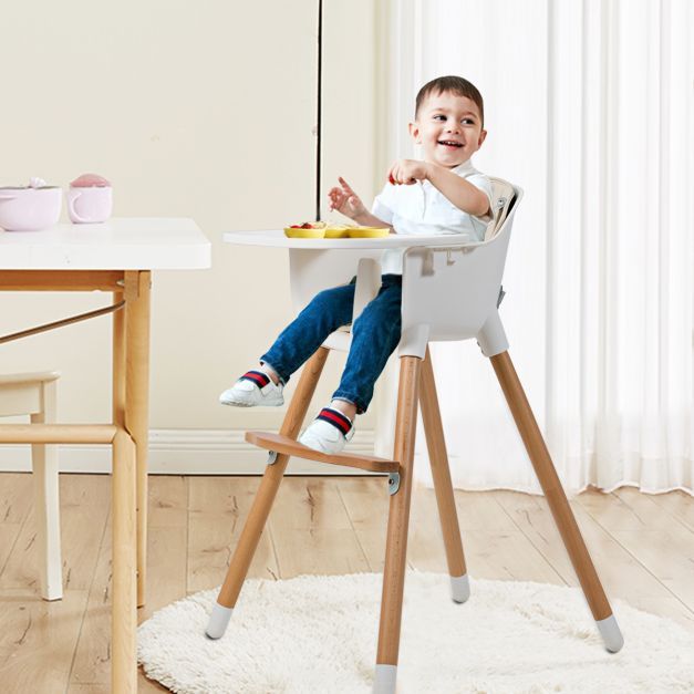 2-in-1 Babyhochstuhl Kinderhochstuhl einstellbar Cremeweiss + Natur