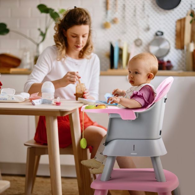 6-in-1 Babyhochstuhl Hochstuhl &amp; Essstuhl &amp; Lerntisch 58 x 58 x 98 cm Rosa