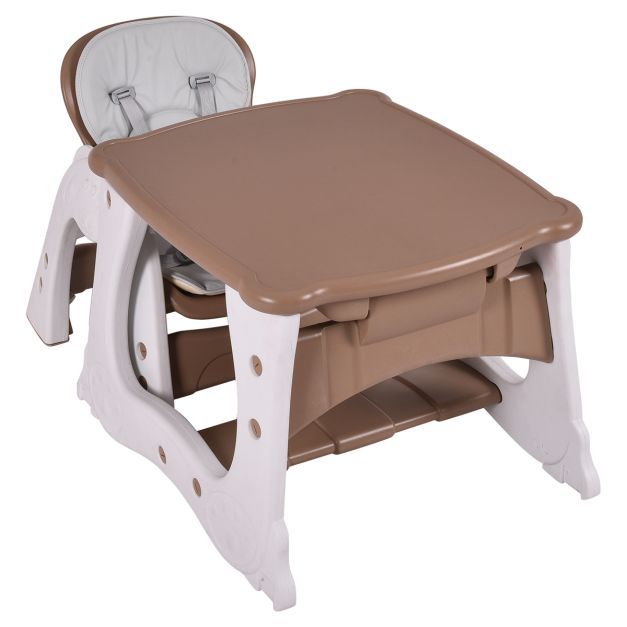 3 in 1 Hochstuhl &amp; Babystuhl &amp; Sitzgruppe mit in 3 Positionen Anpassbarem Essenstablett