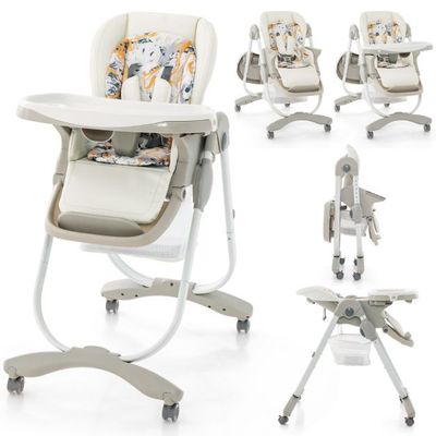 Klappbarer Hochstuhl mit Rädern &amp; Verstellbarer Höhe Babysitz Weiss