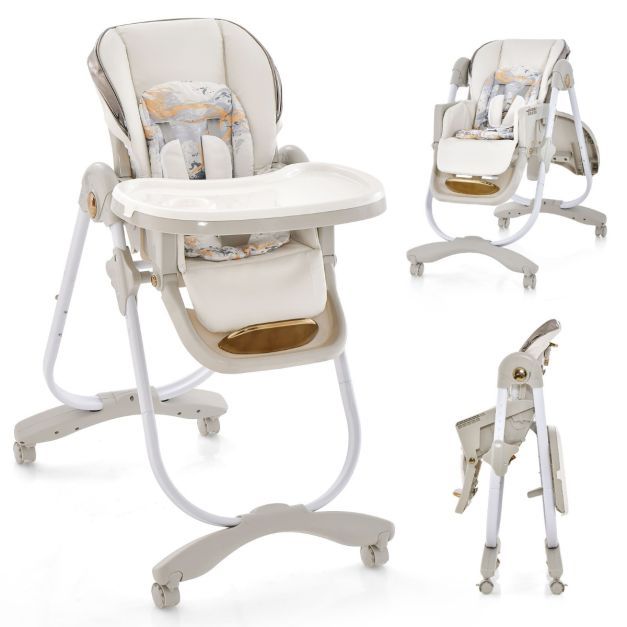 Baby Hochstuhl klappbar Babystuhl mit Liegefunktion Rädern &amp; Doppeltablett 96,5 x 55 x 99–109 cm Grau