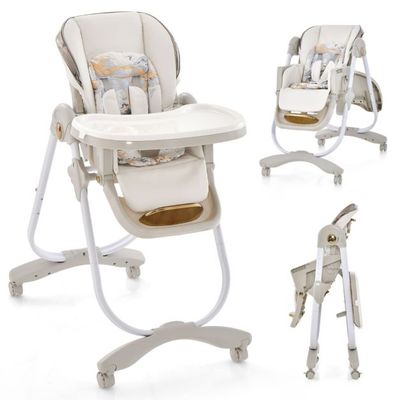 Baby Hochstuhl klappbar Babystuhl mit Liegefunktion Rädern &amp; Doppeltablett 96,5 x 55 x 99–109 cm Grau
