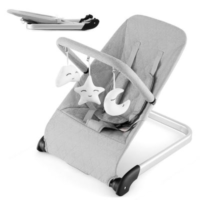 Babywippe klappbar Babyschaukel mit 5-Punkt-Sicherheitsgurt tragbarer Wippensitz Grau