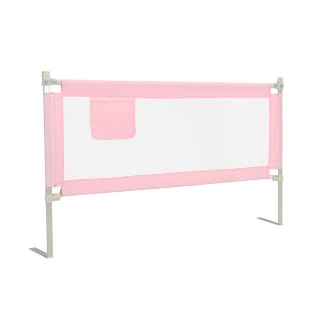 175 cm Bettgitter mit 24 Einstellbare Höhen &amp; Seitentasche Bettschutzgitter Rosa