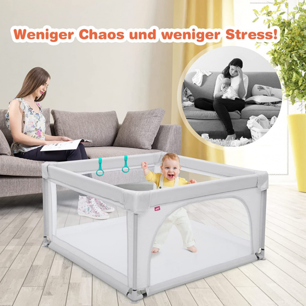 Tragbarer Baby-Laufstall mit Sicherheitstoren 120 x 120 x 68 cm Grau