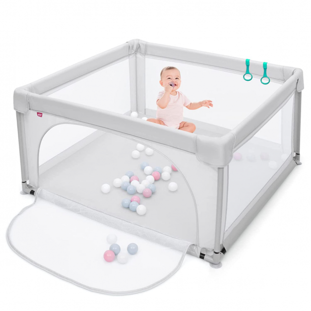 Tragbarer Baby-Laufstall mit Sicherheitstoren 120 x 120 x 68 cm Grau
