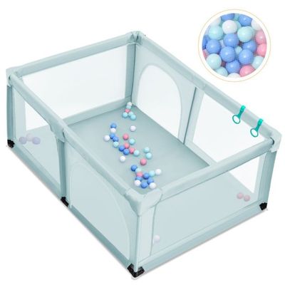 Baby Laufstall mit 50 Spielbällen Laufgitter mit Netz und Reissverschluss 120 x 190 cm Blau