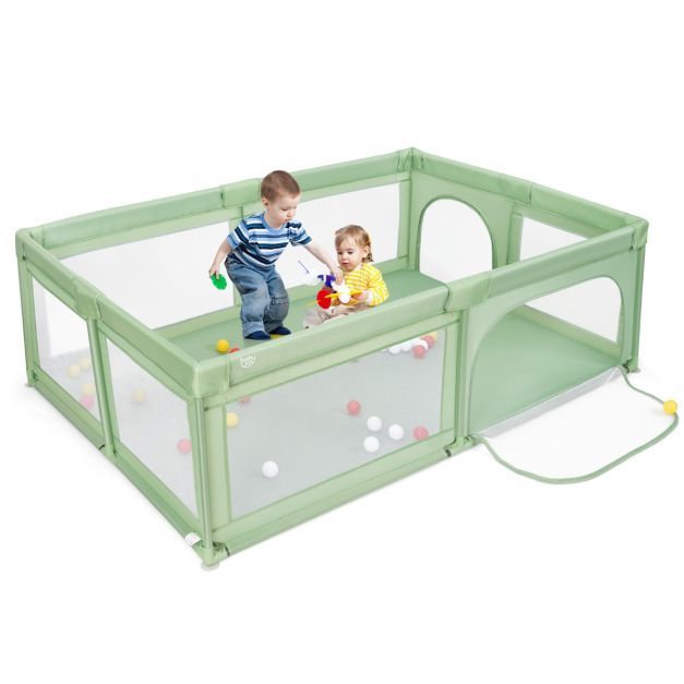 Laufgitter Baby Laufstall mit 50 Bällen &amp; 2 Türen 205 x 147 x 68,5 cm Grün