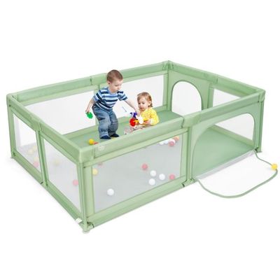 Laufgitter Baby Laufstall mit 50 Bällen &amp; 2 Türen 205 x 147 x 68,5 cm Grün