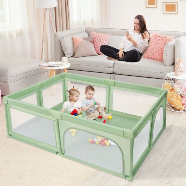 Laufgitter Baby Laufstall mit 50 Bällen &amp; 2 Türen 205 x 147 x 68,5 cm Grün