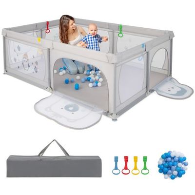 Baby Laufstall mit  Pinguin-Motiv &amp; 50 Bällen &amp; 2 Türen &amp; Atmungsaktivem Netz &amp; Reissverschluss