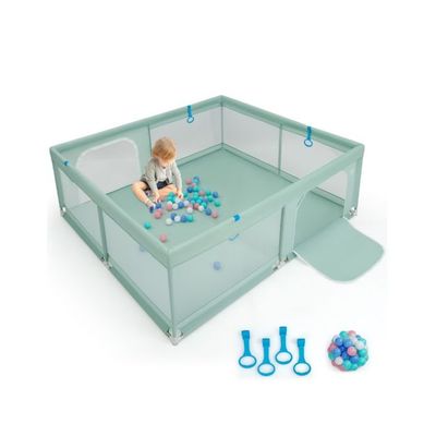 200 x 180 cm Baby Laufstall mit 50 Ozeanbällen &amp; 4 Griffen &amp; Tür Laufgitter Krabbelgitter Grün