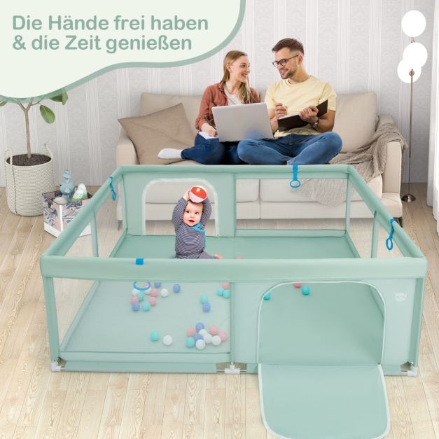 200 x 180 cm Baby Laufstall mit 50 Ozeanbällen &amp; 4 Griffen &amp; Tür Laufgitter Krabbelgitter Grün
