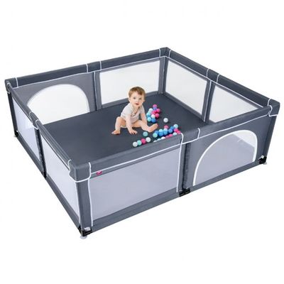 Baby-Laufstall für Kleinkinder mit 50 Spielbällen &amp; Atmungsaktivem Netz Grau 206 x 186cm